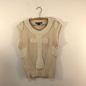 French Connection Embellished Beaded Ivory Sweater